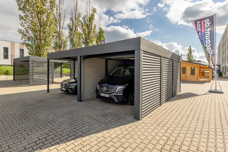 Premium Doppelcarport STUK mit Garage & Garagentor